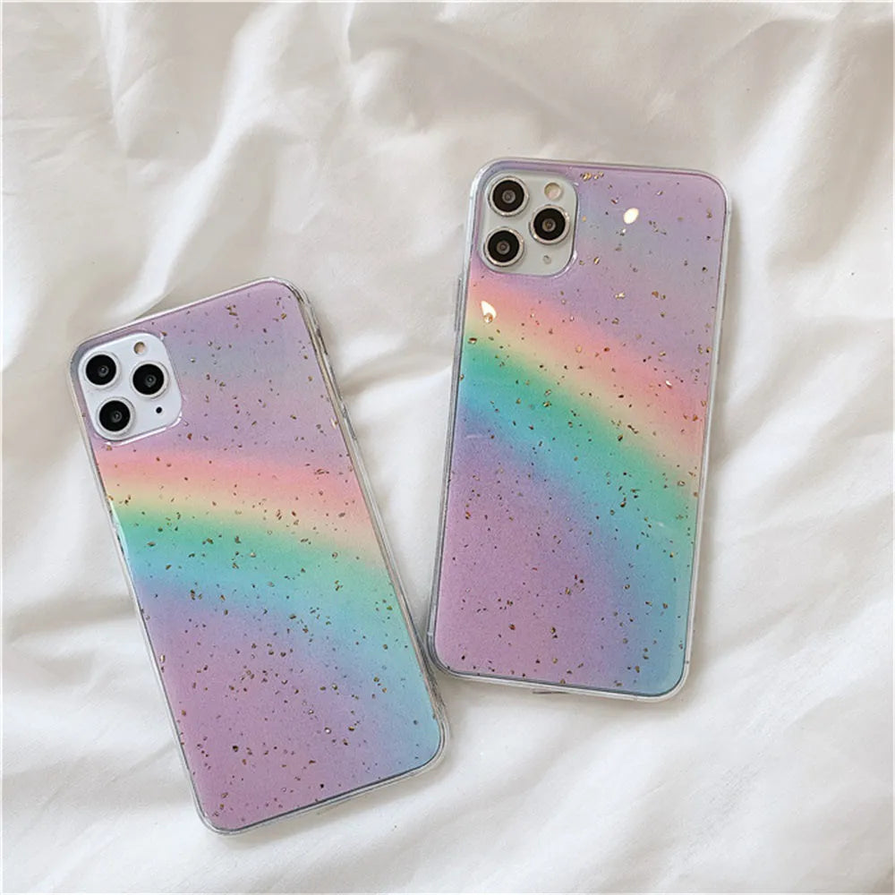 Rainbow gradient striped iPhone case made from flexible TPU material with protective shell design