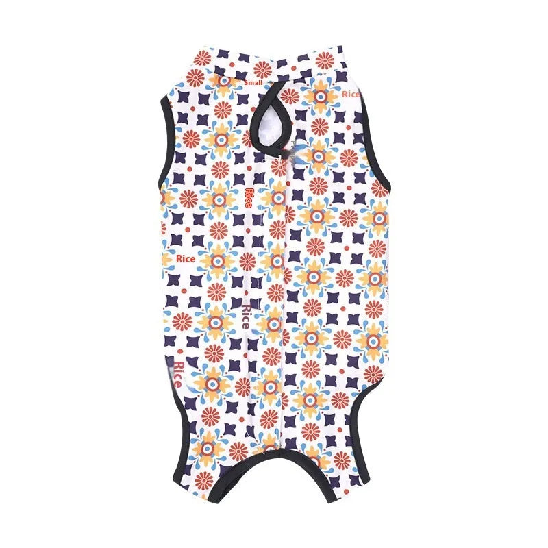 Adjustable Velcro cat recovery suit for post-surgery sterilisation protection in multiple colours.