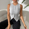 Women's light gray slim-fit knit vest cardigan top