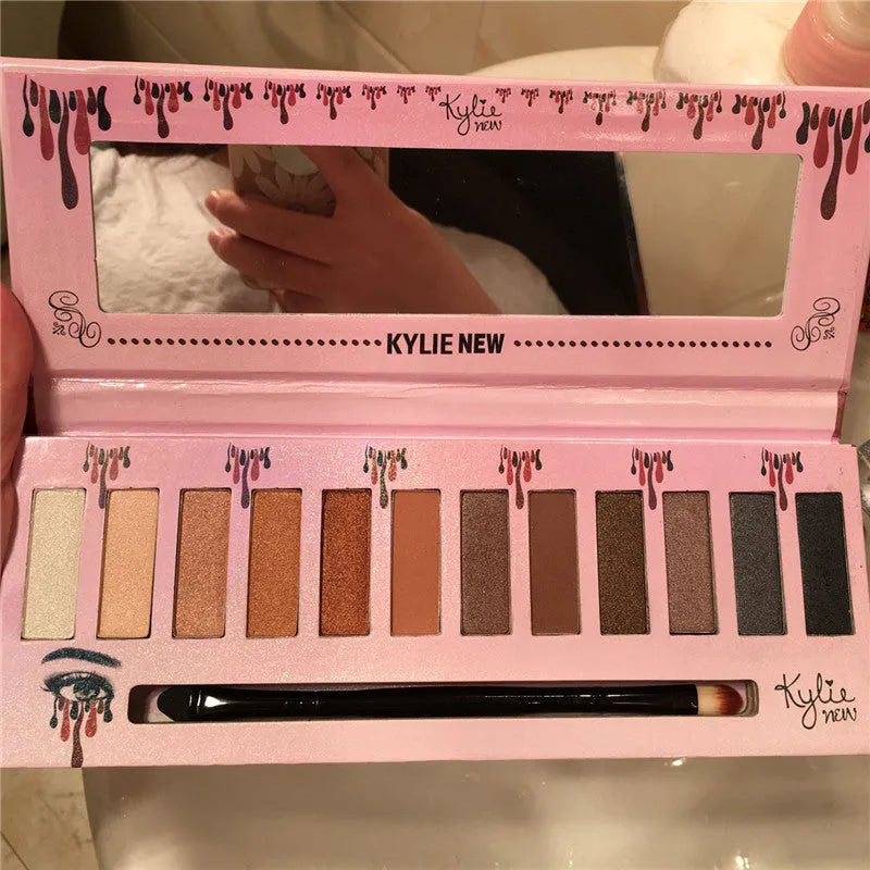 Kelly 12 colour matte eyeshadow palette in compact case with multiple neutral shades visible