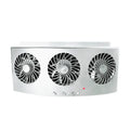 Black and white USB car ventilation fan for exhaust odour reduction measuring 23cm