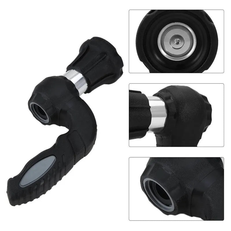 Handheld high pressure water spray gun in black with aluminum alloy head and ABS handle