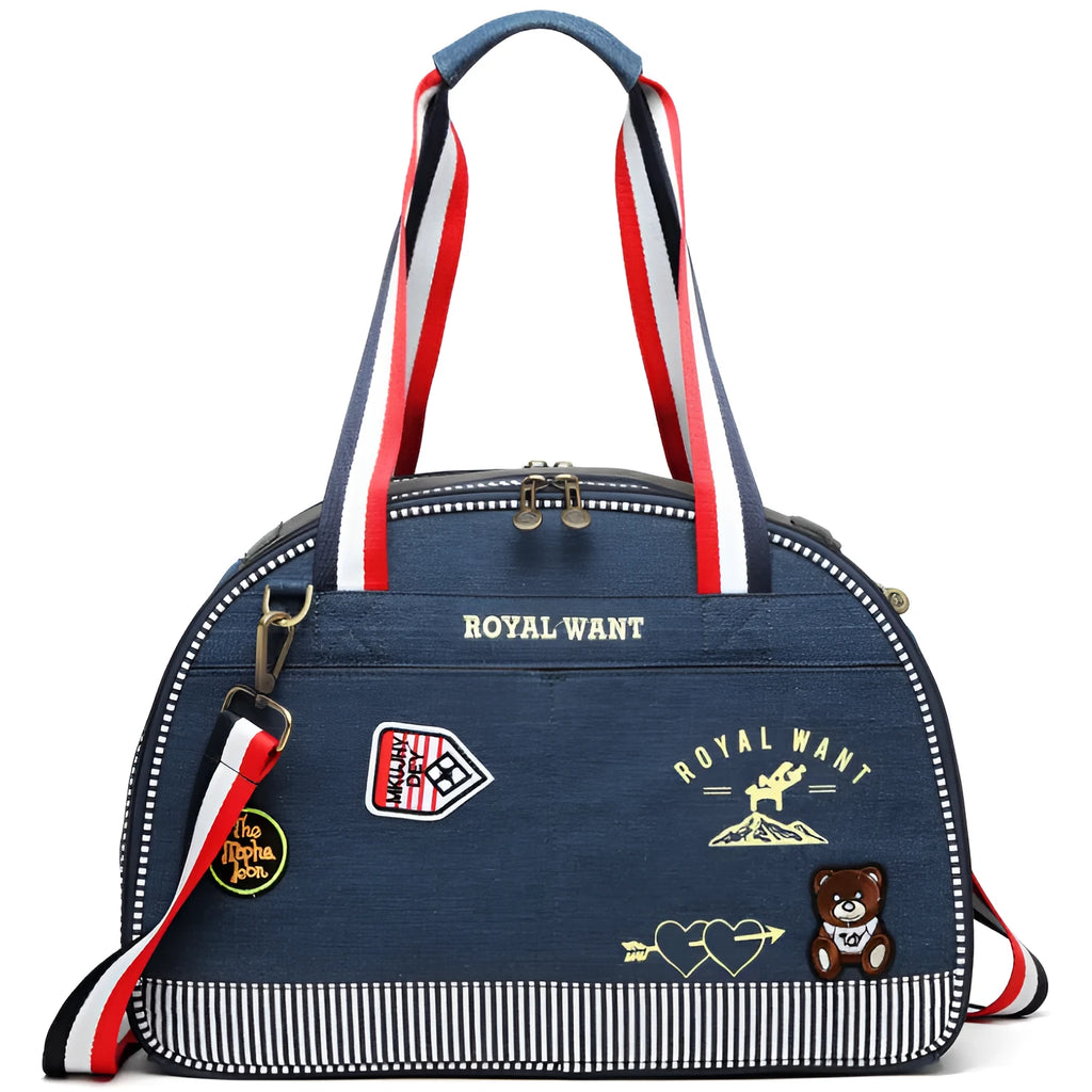 Blue denim Japanese-style pet diaper bag with cartoon pattern, dimensions 43×20×30cm