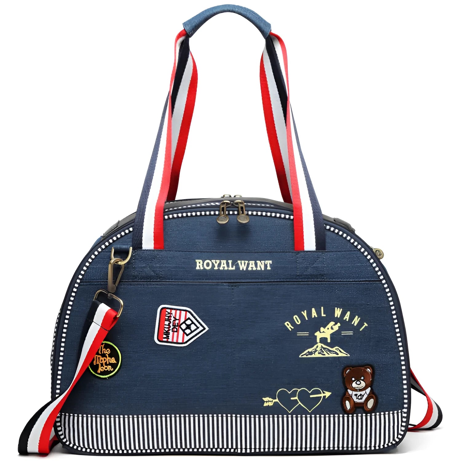 Blue denim Japanese-style pet diaper bag with cartoon pattern, dimensions 43×20×30cm