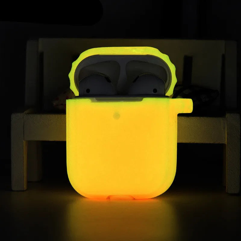 Luminous silicone AirPods case with integrated carrying strap in blue colour