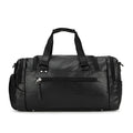 Black travel bag with separate shoe compartment, waterproof PU fabric exterior