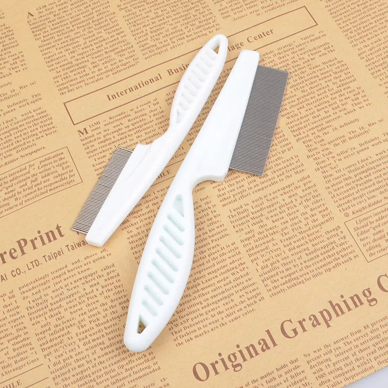 Flea comb for dogs and cats with handle, small 14cm and large 18cm sizes, in white, blue, red or black