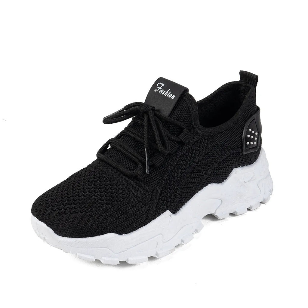 Women's Flyknit mesh casual shoes with lace-up front and plastic sole in multiple colour options