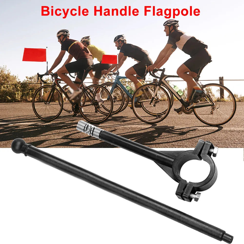 A square polyester car flag on a plastic pole designed for handlebar mounting.