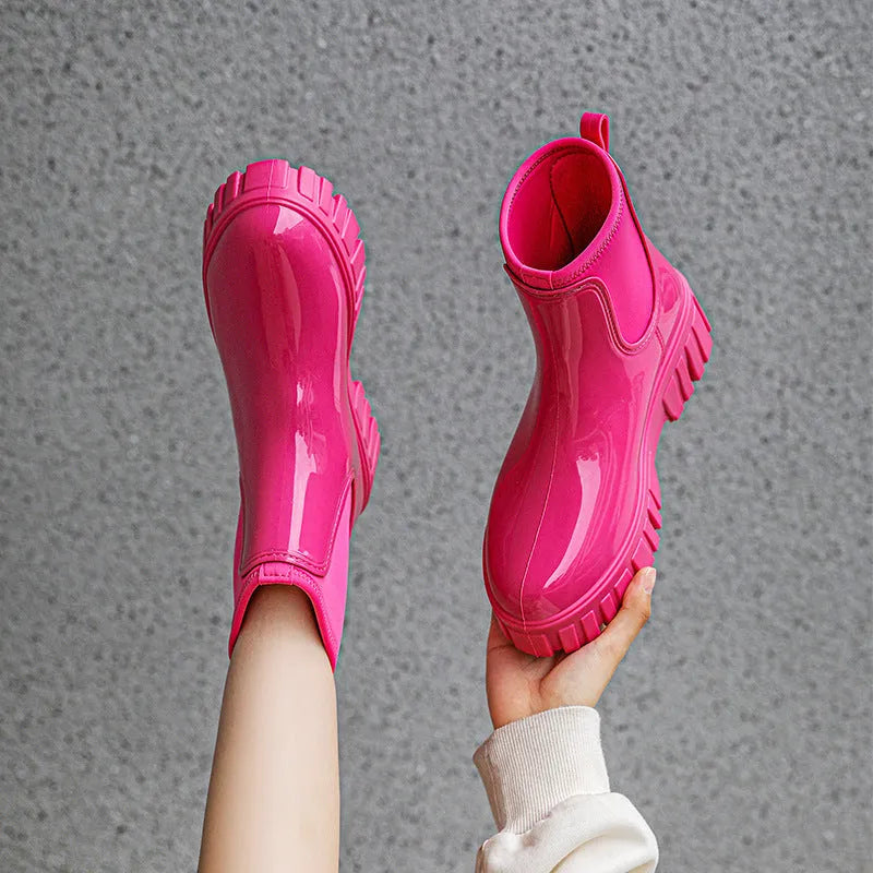 Women's low cut PVC rain boot in apricot colour with a non-slip sole.