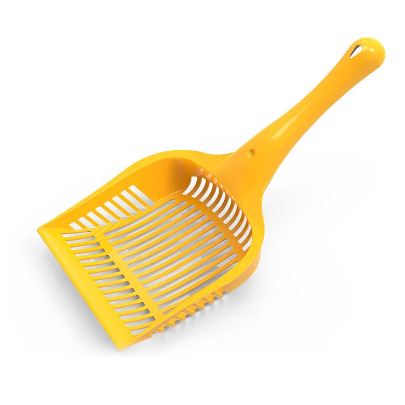PP plastic cat litter scoop in red, yellow, and blue colours showing small and medium size options