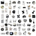 61-piece pack of black and white simple design waterproof PVC stickers for laptops and cups.