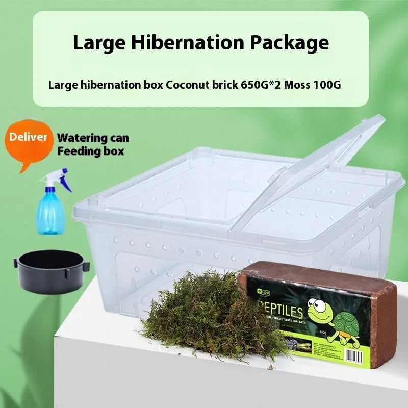 Climbing pet coconut soil turtle winter hibernation box with coconut bricks and moss