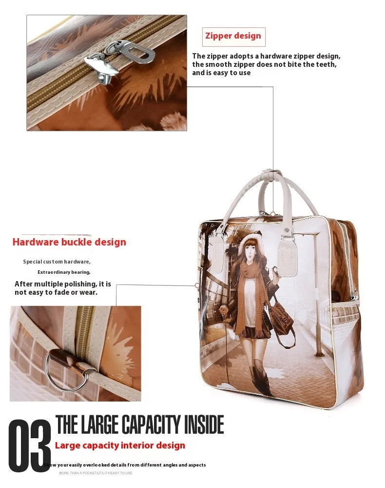 College style waterproof travel bag with PU leather exterior and cartoon cute design