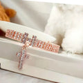 Letter cross pet necklace with zircon and rhinestone inlay, gold or rose gold, adjustable S M L sizes