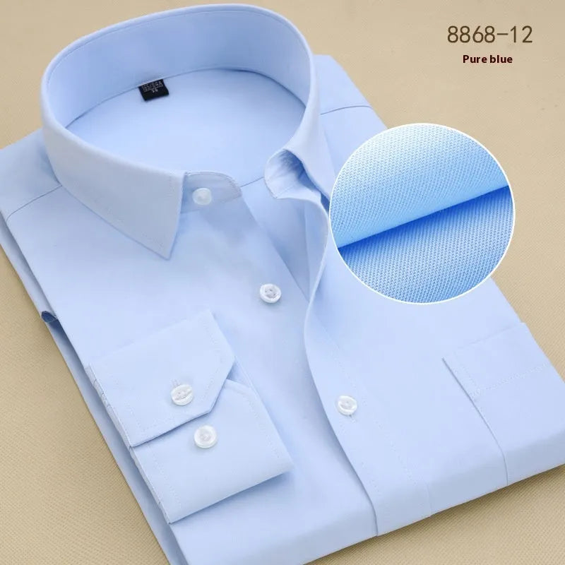 Men's black slim fit cotton business shirt with long sleeves and cardigan style design