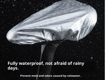 Silver polyester outdoor cycling bike saddle rain cover on a bicycle seat