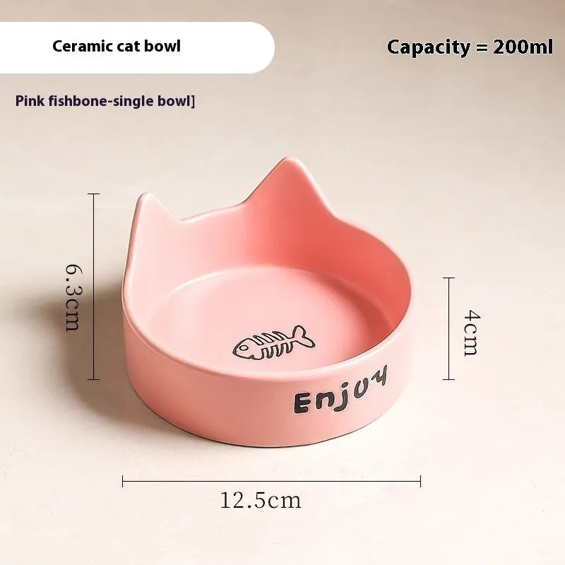 Porcelain cat food and water bowl set with wooden anti-tumble frame in various colours