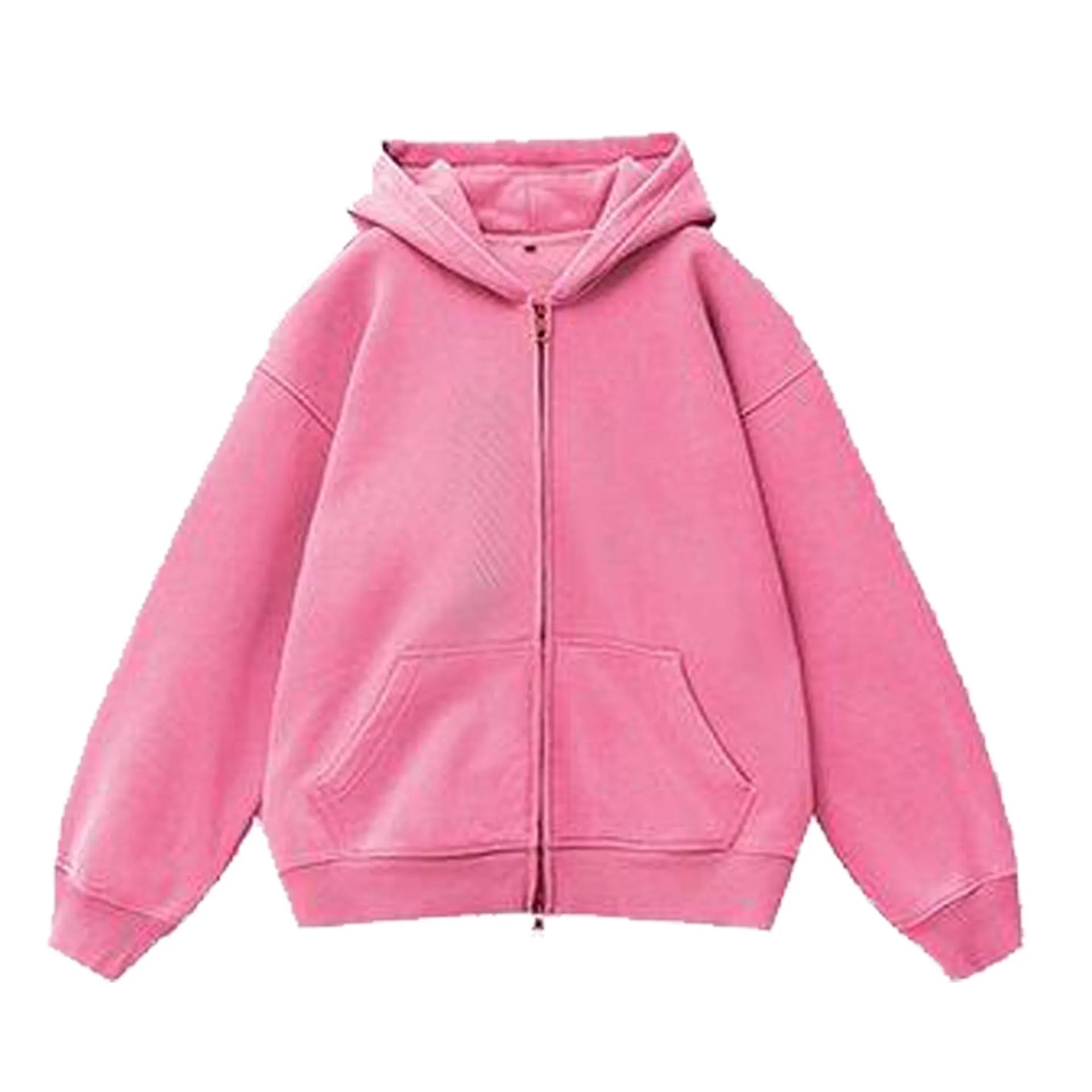 Woman wearing a fleece-lined, distressed grey hooded cardigan with patch pockets and drop shoulders.