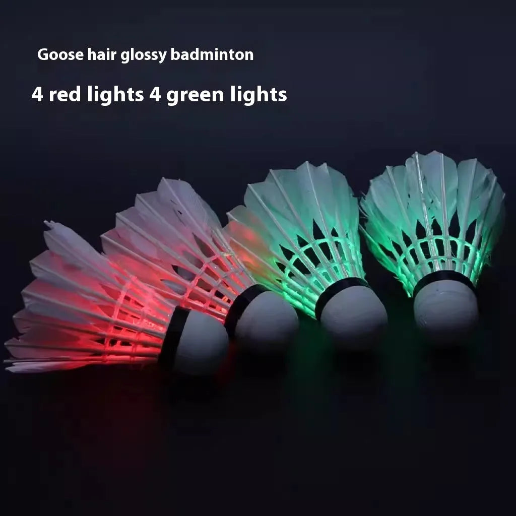 Luminous badminton shuttlecocks in green and red colours with nylon and goose feather options