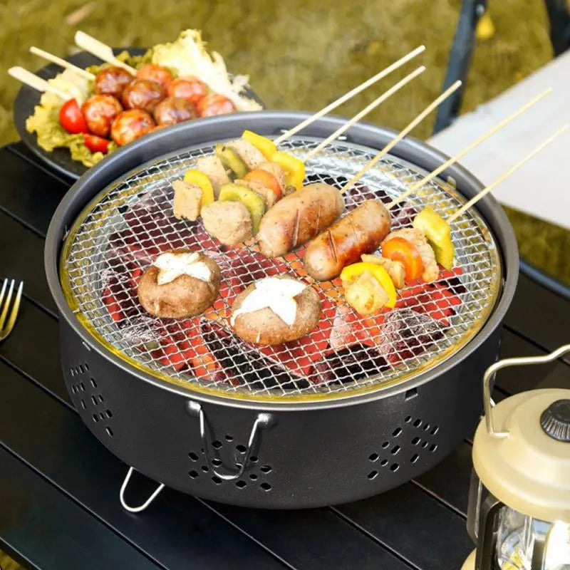 Portable stainless steel barbecue grill with detachable components and storage bag