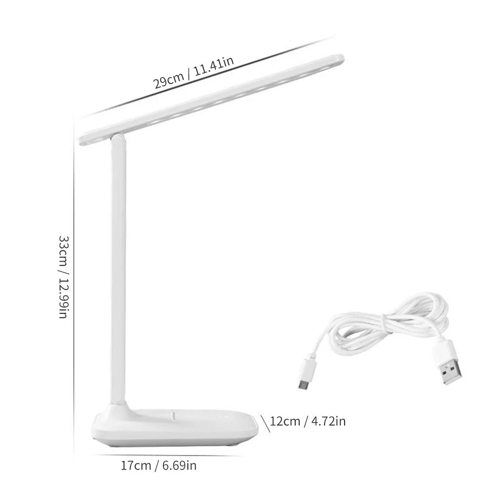 White plastic bedside lamp with touch dimming control and USB charging port