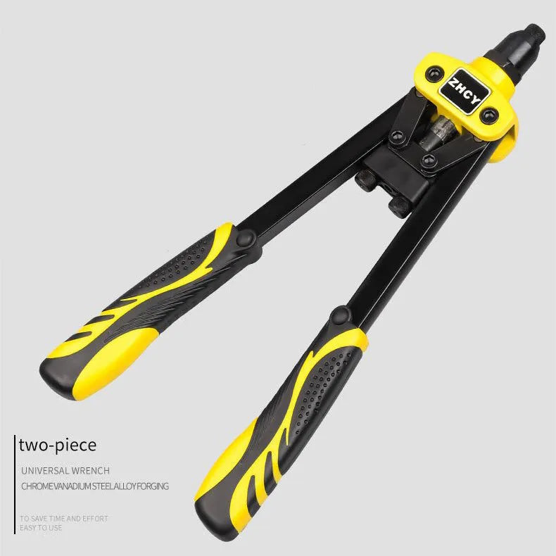 Yellow 13-inch manual rivet gun with built-in tips for household riveting applications