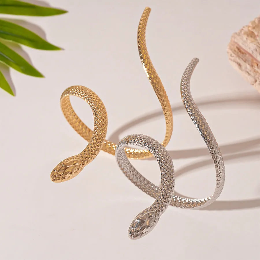 Gold snake design bracelet and ring set with exaggerated twisted winding metal jewellery