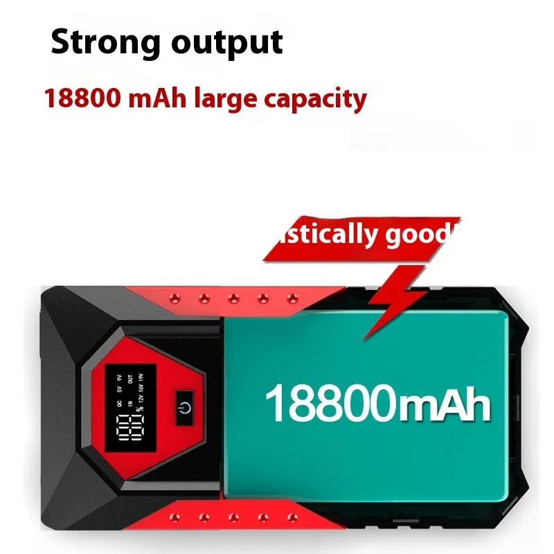 Red 12V car emergency jump starter power bank with battery clamps