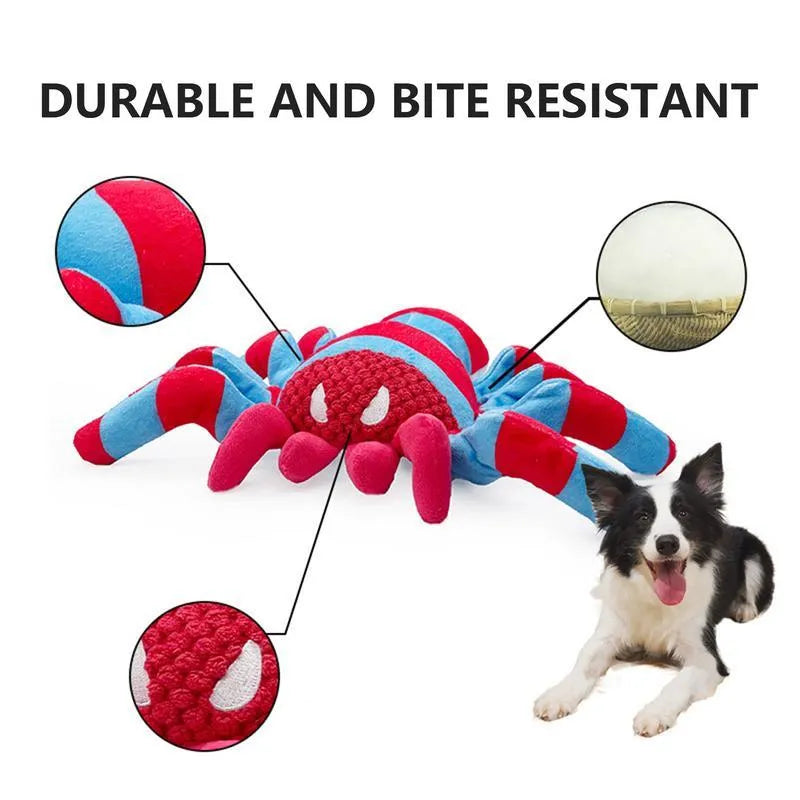Red plush teddy dog toy with bite-resistant construction and squeaker for medium/large puppies