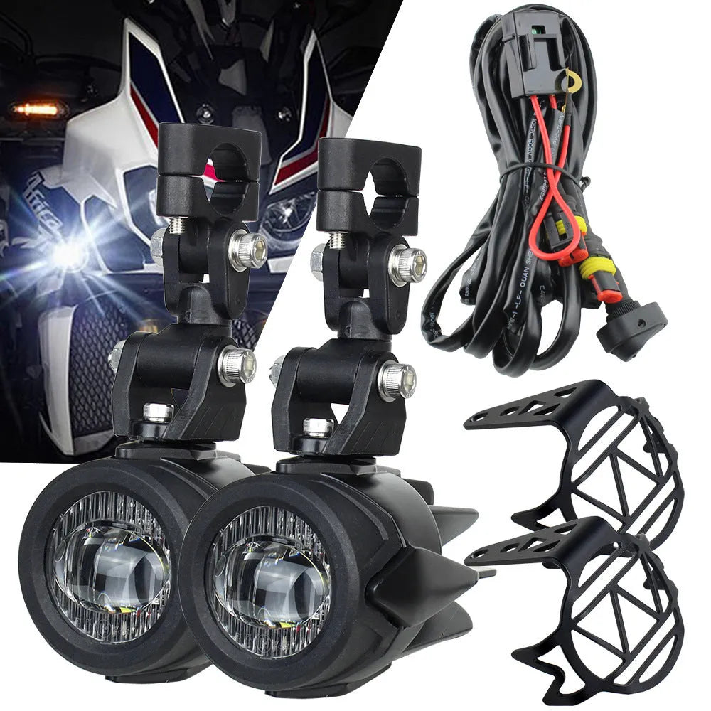 Compact LED fog lamp with aluminium housing and PC lens for BMW motorcycle auxiliary lighting