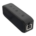 Black waterproof wireless Bluetooth speaker with 20W output power and 12-hour battery life