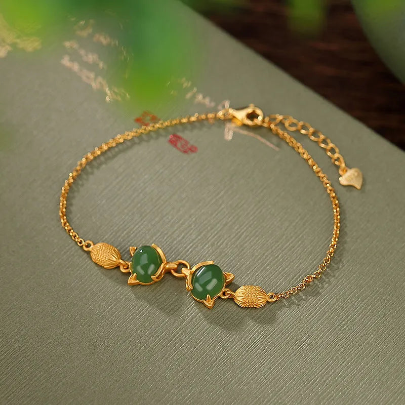 Retro women's bracelet with 925 silver chain and choice of jasper or Hetian jade pendant