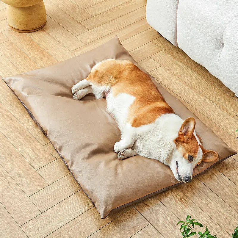 Cooling pet bed mat for cats and dogs in blue colour showing reversible fabric design