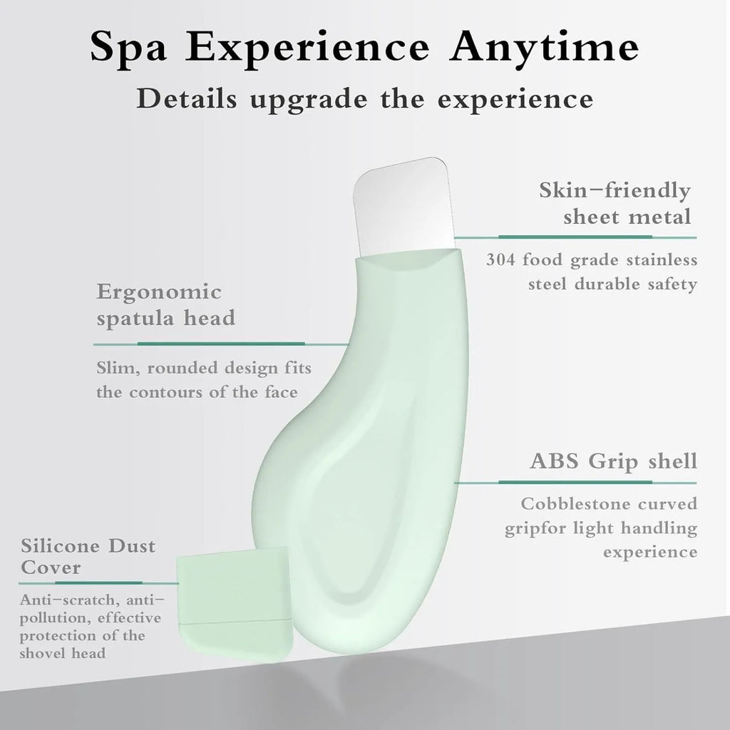 Green stainless steel pore scraper with silicone handle for blackhead removal from face and nose