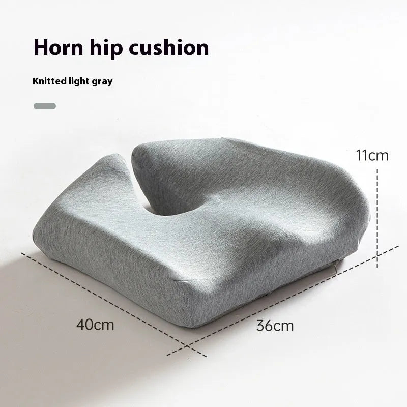 Memory foam office chair cushion in dark grey measuring 36x40x11cm with waist support contour
