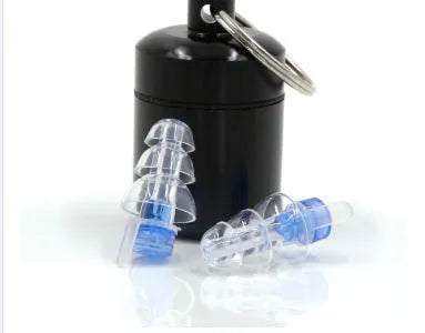Clear music noise reduction earplugs with acoustic filter on white background
