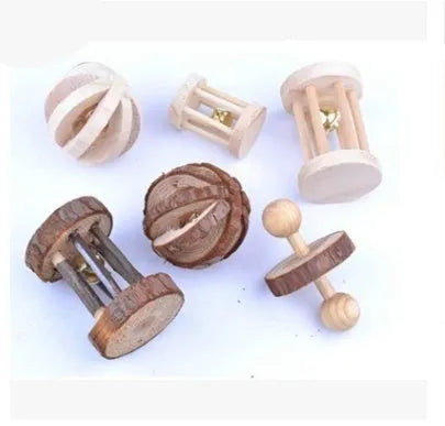Natural wooden toy set for small pets with natural logs, suitable for hamsters, birds, and rabbits