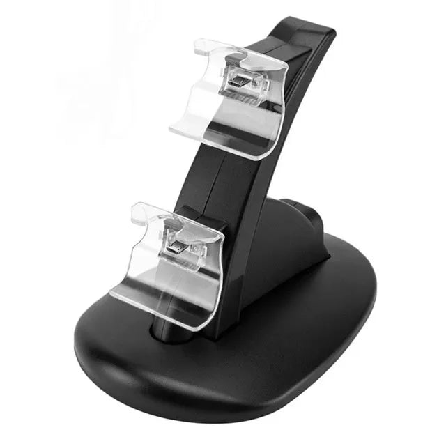 Black Xbox One dual controller charging stand showing two controller charging slots and USB cable connection