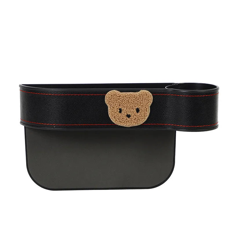 Leather car seat gap storage box with cartoon bear design in black and rice colour options