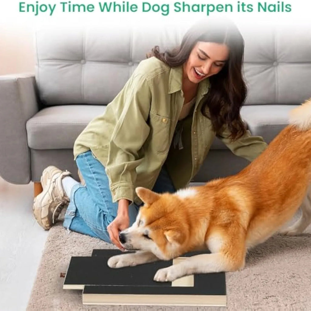 Wooden dog nail scratch board with treat drawer and non-slip base pads