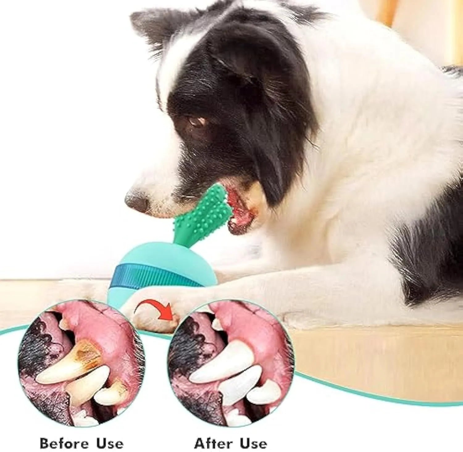 Blue and green durable rubber interactive treat dispensing tumble ball dog toy with small holes
