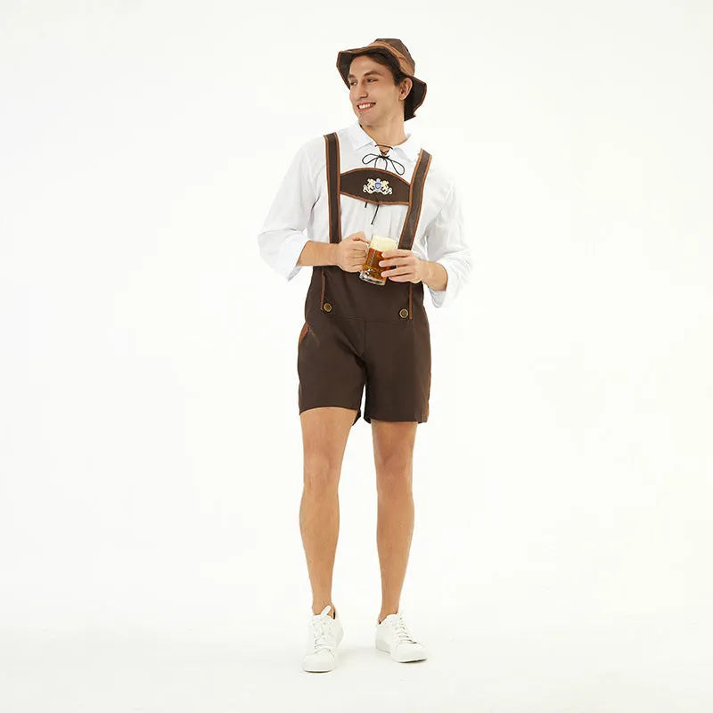 Men's cotton blend Munich Beer Festival suit with suspender top overalls and hat