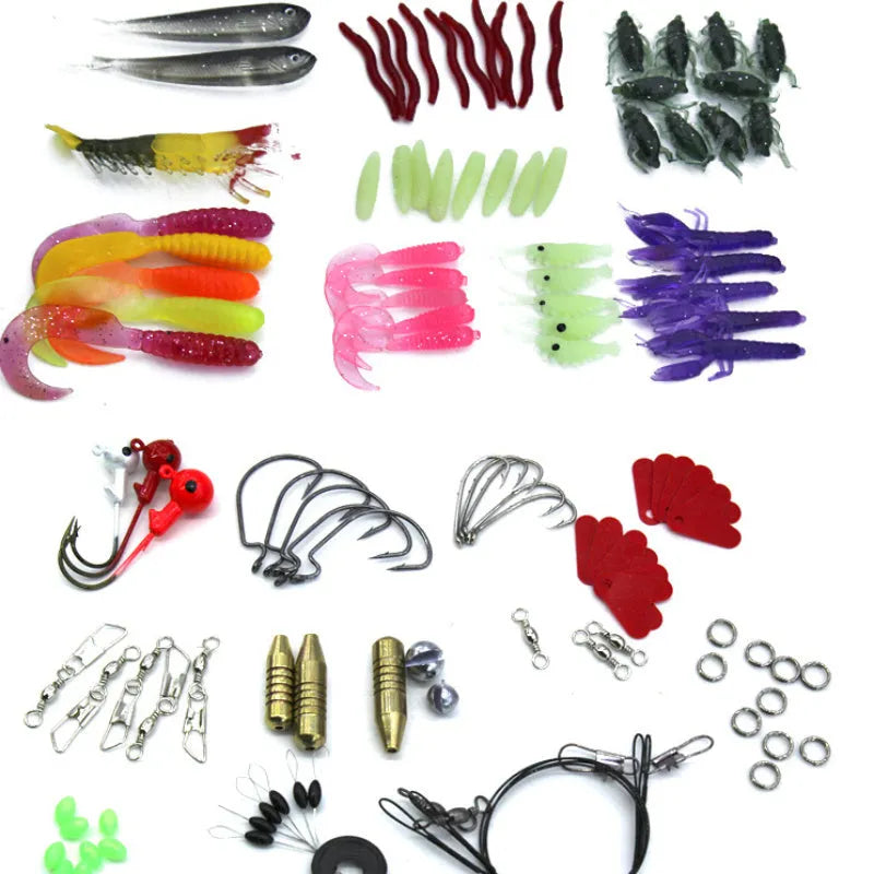 132-piece Rose Red Treasure fishing lure suit set in an open plastic organiser case.