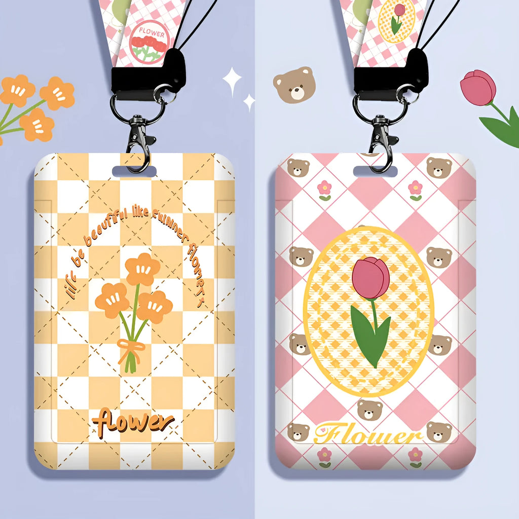 Student card sleeve and neck strap set with plastic 110x70mm ID holder in cartoon design
