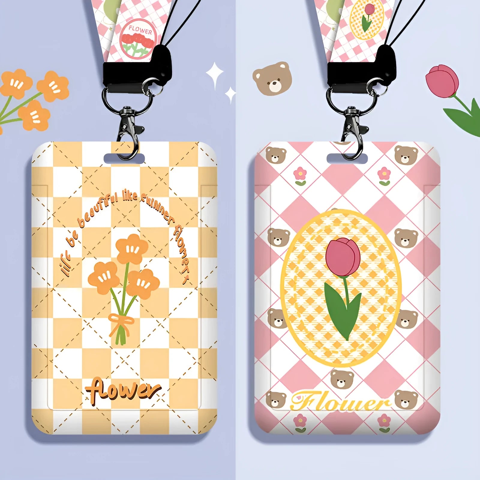 Student card sleeve and neck strap set with plastic 110x70mm ID holder in cartoon design