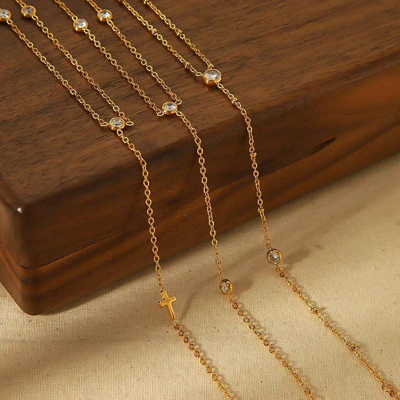 Women's titanium steel anklet with 18K gold plating, star-shaped artificial gemstone inlay, exotic style foot chain