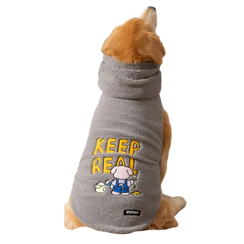 Beige Sherpa fleece dog vest with bear pattern for large and medium dogs