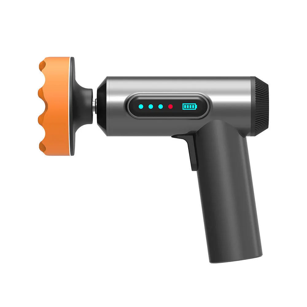 Cordless electric waxing and polishing machine with white ABS housing and a circular grey polishing disc.
