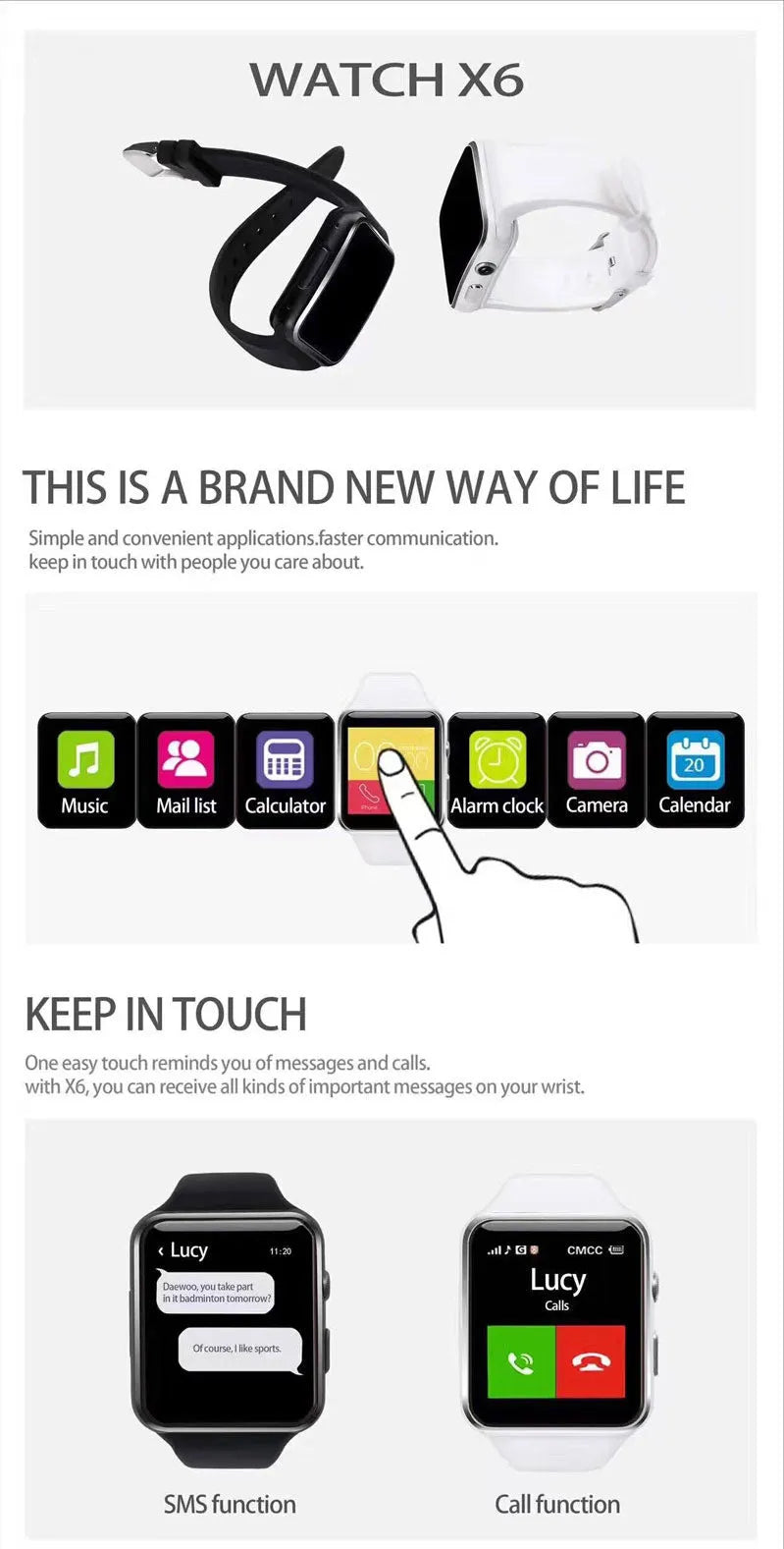 Black smart watch with 1.54 inch HD touchscreen and silicone strap on a wrist.